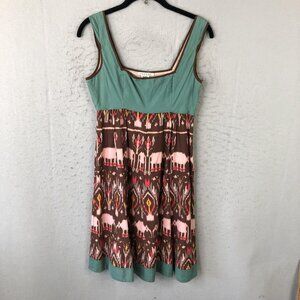 Diodore Dress Womens 2 Ikat Elephant Silk Boho Y2K Babydoll Milkmaid